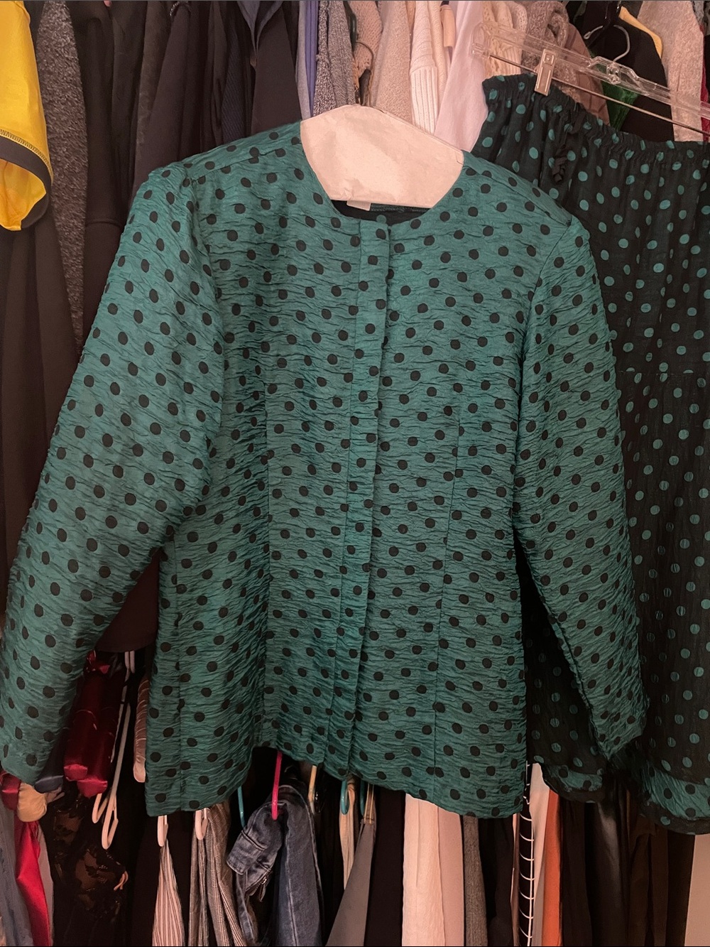 Polka Dot Textured Midi Dress - Teal/Black